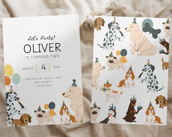 Dog Birthday Invitation, Puppy Party Invite, Dog-Themed Birthday Invitation, Editable Pawty Celebration Invite, INSTANT DOWNLOAD, Canva
