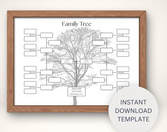 5 Generation Family Tree Chart | Printable Genealogy Template | Pedigree Chart for Family Reunions | Customizable Fillable PDF | Family Tree