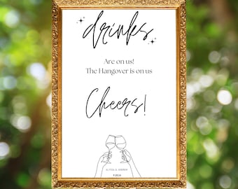 Editable Wedding Bar Menu Sign Template | His and Hers Signature Drinks + Full Bar List | Cocktail Menu | Canva Editable Sign