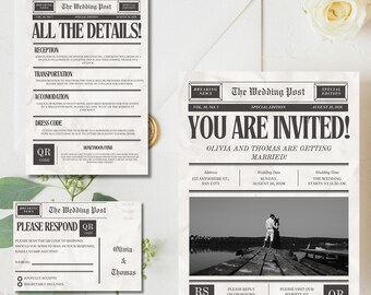 Newspaper Wedding Program Template, Editable Wedding Newspaper Program, Printable Wedding Infographic, Folded Wedding Day Program, Crossword