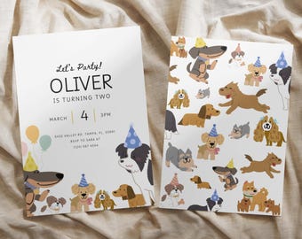 Dog Birthday Invitation, Puppy Party Invite, Dog-Themed Birthday Invitation, Editable Pawty Celebration Invite, INSTANT DOWNLOAD, AHA12