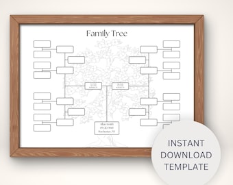 5 Generation Family Tree Chart | Printable Genealogy Template | Pedigree Chart for Family Reunions | Customizable Fillable PDF | Family Tree