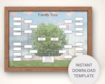 5 Generation Family Tree Chart | Printable Genealogy Template | Pedigree Chart for Family Reunions | Customizable Fillable PDF | Family Tree