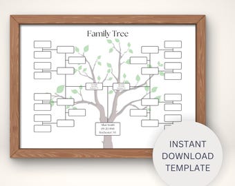 5 Generation Family Tree Chart | Printable Genealogy Template | Pedigree Chart for Family Reunions | Customizable Fillable PDF | Family Tree
