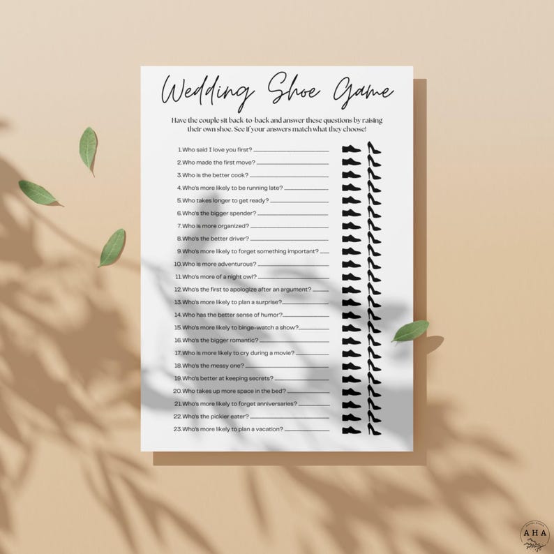Shoe Game Template Weddings, Couples Shower Games, Bridal Shower Games