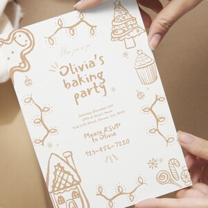 Aanpasbare uitnodiging voor het bakken van feestdagen, feestelijke kerstkoekjes, GRATIS receptkaarten, afdrukbare decoratie-uitnodiging, direct downloaden