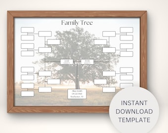 5 Generation Family Tree Chart | Printable Genealogy Template | Pedigree Chart for Family Reunions | Customizable Fillable PDF | Family Tree