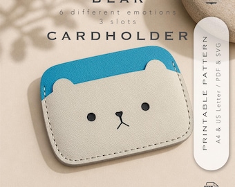 Bear Card Holder Pattern | 3 Slots | 6 Designs | Leather Card Wallet Template PDF & SVG