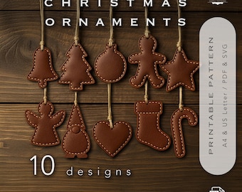Leather Christmas Ornament Pattern | 10 Designs | Simple Template PDF & SVG