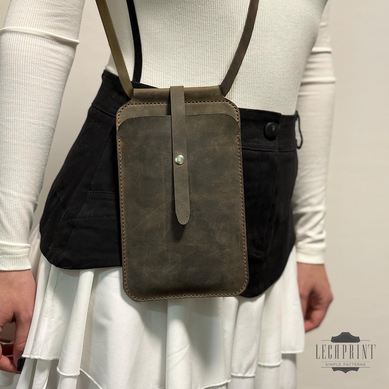 Leather Crossbody Phone Pouch Pattern: DIY Bag Template (PDF & SVG) | 2 sizes image 2
