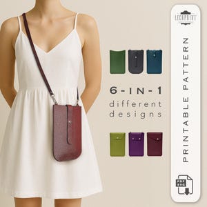 6-in-1 crossbody telefoonzakje patroonbundel | ontwerpen met klep of riem | pdf en svg / A4 en US Letter | Eenvoudige zelfafdrukbare sjablonen