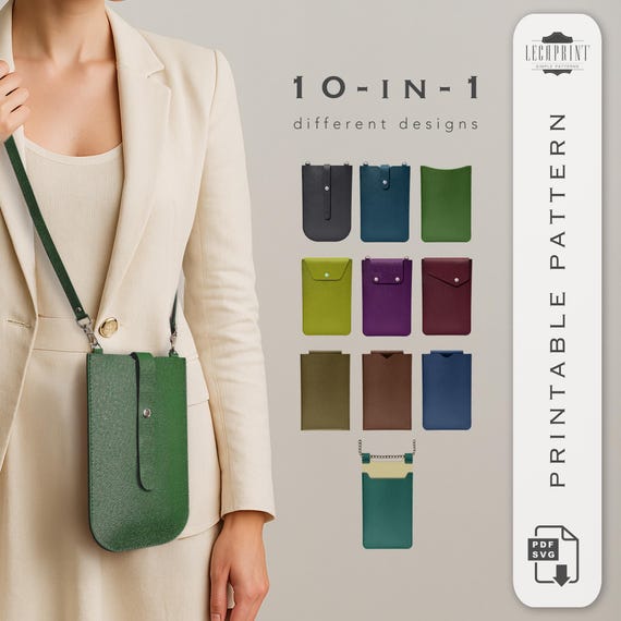 Crossbody Phone Pouch Pattern Bundle: 10-in-1 Leather Bag Templates (PDF & SVG)