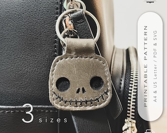 Funny Skull Leather Keychain Pattern | Spooky DIY Template | 6 variations in PDF & SVG