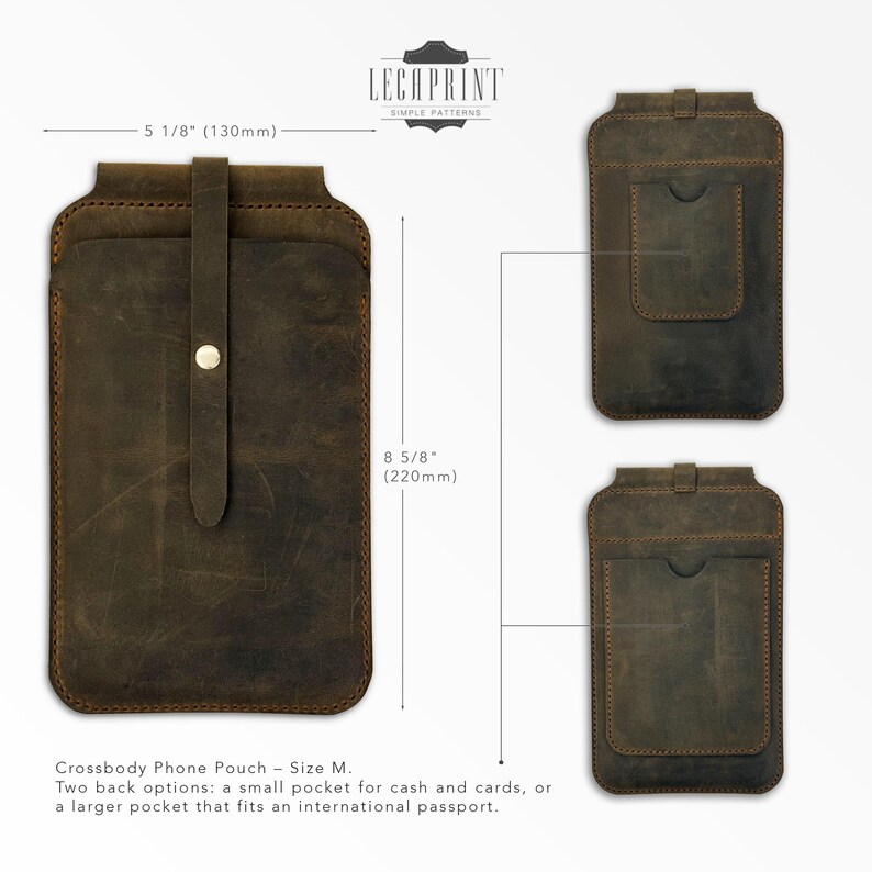 Leather Crossbody Phone Pouch Pattern: DIY Bag Template (PDF & SVG) | 2 sizes image 5