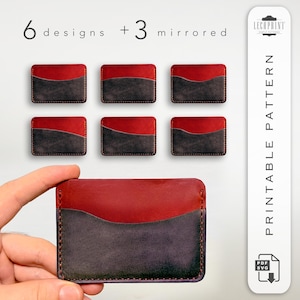 Padrão de porta-cartões de couro digital - Design de 3 slots com 6 variações e 3 opções de bolso espelhado | formatos svg e PDF para A4 e US Letter