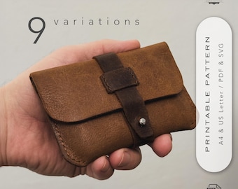 Compact Leather Flap Wallet Pattern: 9 DIY Template Designs (PDF & SVG)