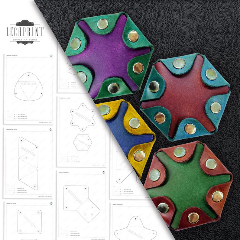 Hexagon Leather Coin Pouch PDF Pattern, Digital Leatherworking Template ...