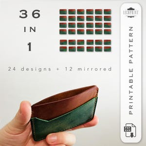 36 padrões de porta-cartões de couro em 1 - Design com 3 compartimentos, 24 variações + 12 versões espelhadas | Modelos PDF e SVG para impressão / Tamanhos A4 e Carta EUA