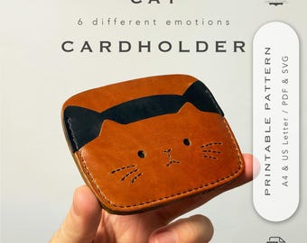 Cat Card Holder Pattern | 5 Slots | Leather Card Wallet Template PDF & SVG