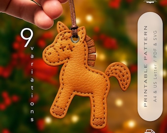 Year of the Horse Lucky Charm Pattern | 3 Designs × 3 Sizes | Leather Keychain Template PDF & SVG