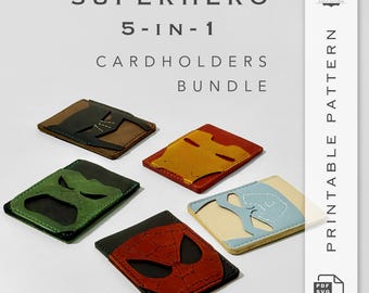 5-in-1 Hero-Inspired Leather Card Holder Templates Bundle | 2-Slot Designs + Main Compartments | pdf & svg for A4 and US Letter | Printable
