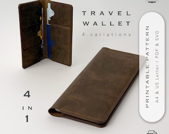 Leather Long Travel Wallet Pattern | 4 Designs | Passport Holder Template PDF & SVG