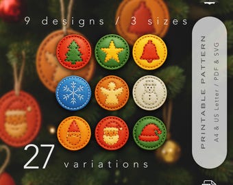 Leather Christmas Ornament and Keychain Pattern | 27 in 1 | Leather Template PDF & SVG