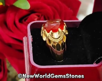 Beautiful Natural Red Yaqoot Ring For Men Gold Plated 925 Sterling Ring Silver Yaqoot Ruby Ring For Men