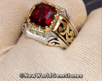 Schöner Roter Edelstein Männer Ring 925 Sterling Silber Ring Echter Edelstein Ring für Männer und Geschenk für Ihn