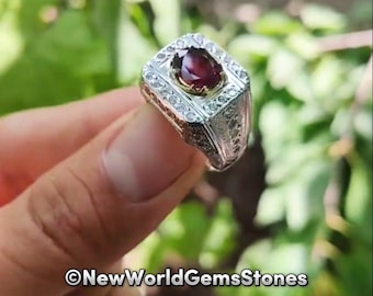 Real African Ruby Yaqoot Ring for Men Beautiful Natural Ruby Yaqoot Gemstone Real 925 Sterling Silver Ring For Men