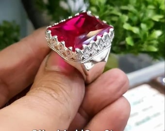 Anillo de rubí Yaqoot auténtico para hombre. Anillo de rubí Yaqoot en plata de ley 925. Regalo ideal para ella.