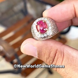 Real Pink Gemstone Men Ring Sterling Silver 925 Gemstone Ring Gift For Men