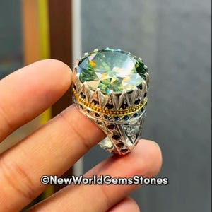 Beautiful Green Moissanite Men Ring 925 Sterling Silver Unique Design Moissanite Mens Ring Handmade Moissanite Ring Gift For Men