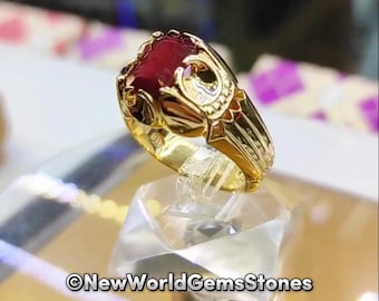 Original Afrikanischer Rubin Männer Ring Yaqoot Rubin Ring Für Männer Vergoldet 925 Sterling Silber Schöne Natürliche Rubin Ring