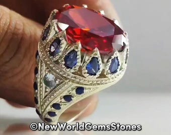 Schöner Natürlicher Roter Rubin Ring Einzigartiger Ring Handgemachter 925 Sterling Silber Rubin Ring Für Männer