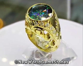 Original Moissanite Ring Gold Plated Ring For Men Handmade Moissanite Ring 925 Sterling Silver Men Ring