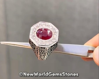 Schöne Natürliche Afrikanische Blut Rot Rubin Ring Echter Rubin Ring Für Männer Top Qualität 925 Sterling Silber Rot Rubin Ring