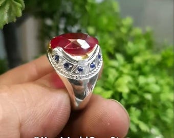 Anello da uomo in argento sterling 925 con rubino cabochon rosso raro fatto a mano, anello Yaqoot, anello con rubino cabochon rosso, regalo per lui/lei - Italia