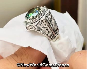 Top Quality Green Moissanite Men Ring Beautiful Moissanite Gemstone Ring Sterling 925 Silver Ring For Men