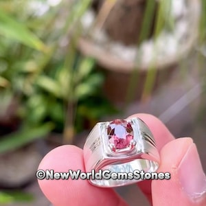 Beautiful Pink Gemstone Men Ring Sterling Silver 925 Gemstone Ring Gift For Men