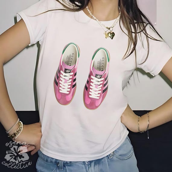 Adidas Pink Sambas Shoes Baby Tee Y2K Pink Cropped Tee Clean Girl Aesthetic Adidas Fashion Tee Pinterest Aesthetic Gifts for Her Etsy