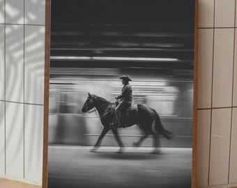 Cowboy in Subway Art Print: Retro Western Black and White (Digital Download)