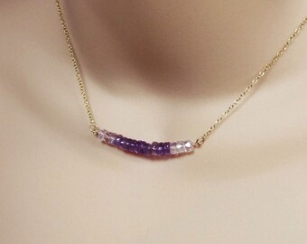Ametist Ädelstensstång Halsband Handgjord Guldfylld Kedja Delikat Februari Födelsesten Tredje Öga Chakra Kronchakra Gåva till henne