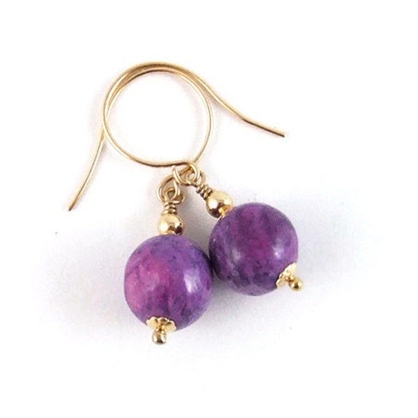 Purple Sugilite Gemstone Bead Drop Earrings Handmade Gold Filled EarWires Genuine Sugilite Gemstone Beads Boho Handmade Ear hooks