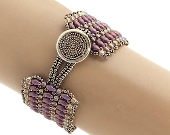 Ljuslila guldfärgade pärlvävda manschettarmband Handgjorda SuperDuo-pärlor Miyuki-fröpärlor Smidigt pärlarmband