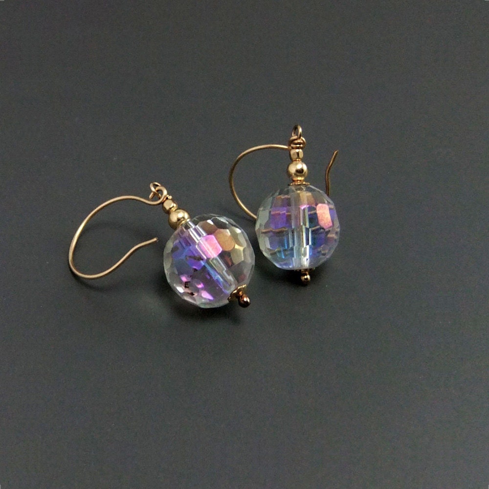 Swarovski Faceted Crystal Bead Drop Earrings Handmade Gold | Etsy