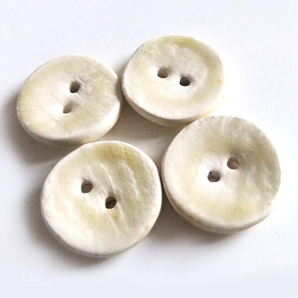 Creamy Natural Stone Effect Ceramic Buttons, Handmade x 4, Round