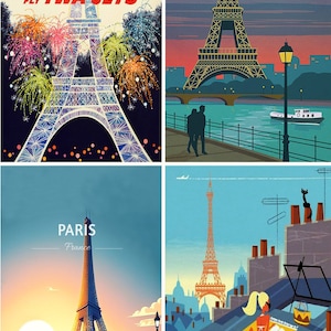 cartes de vœux vierges vintage Tour Eiffel Paris, jeu de reproduction de 4.