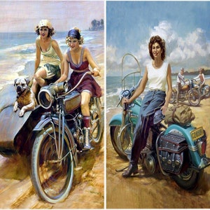 Cartoline d'auguri vuote per ragazze vintage in bicicletta, set di riproduzione di 4.