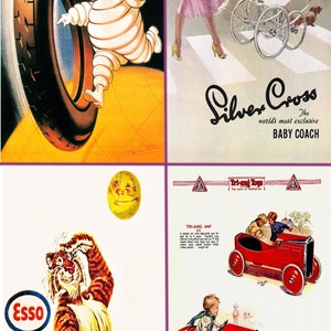 Vintage Werbung leere Grußkarten, Reproduktion 4er Set.